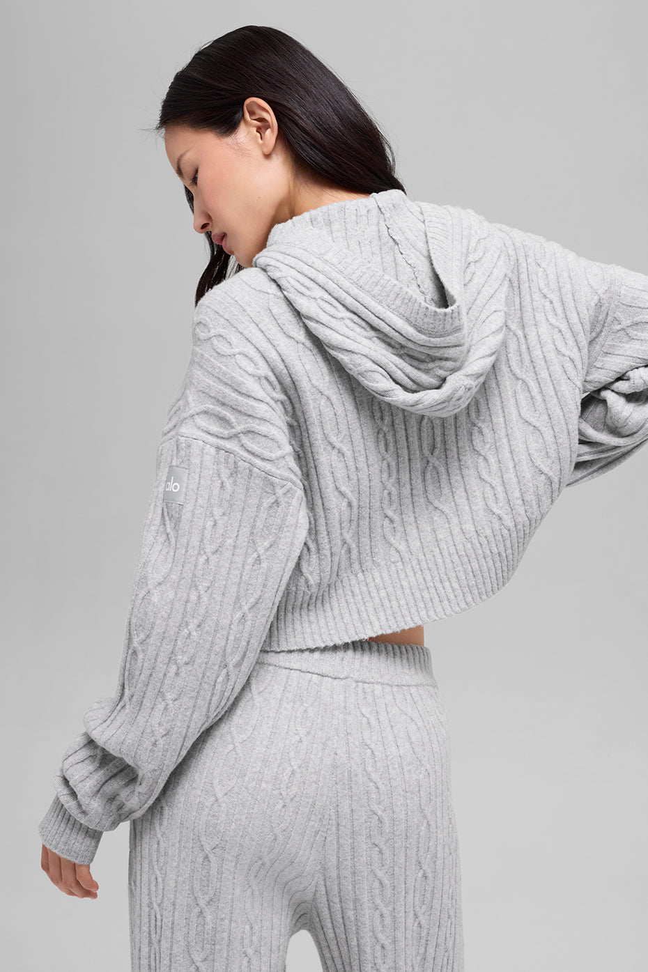 Alo Yoga Cable Knit Winter Bliss Hoodie - Athletic Heather Grey