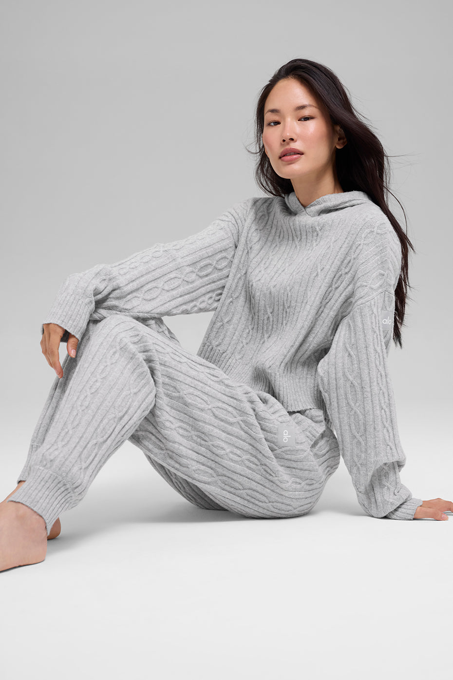 Alo Yoga Cable Knit Winter Bliss Hoodie - Athletic Heather Grey