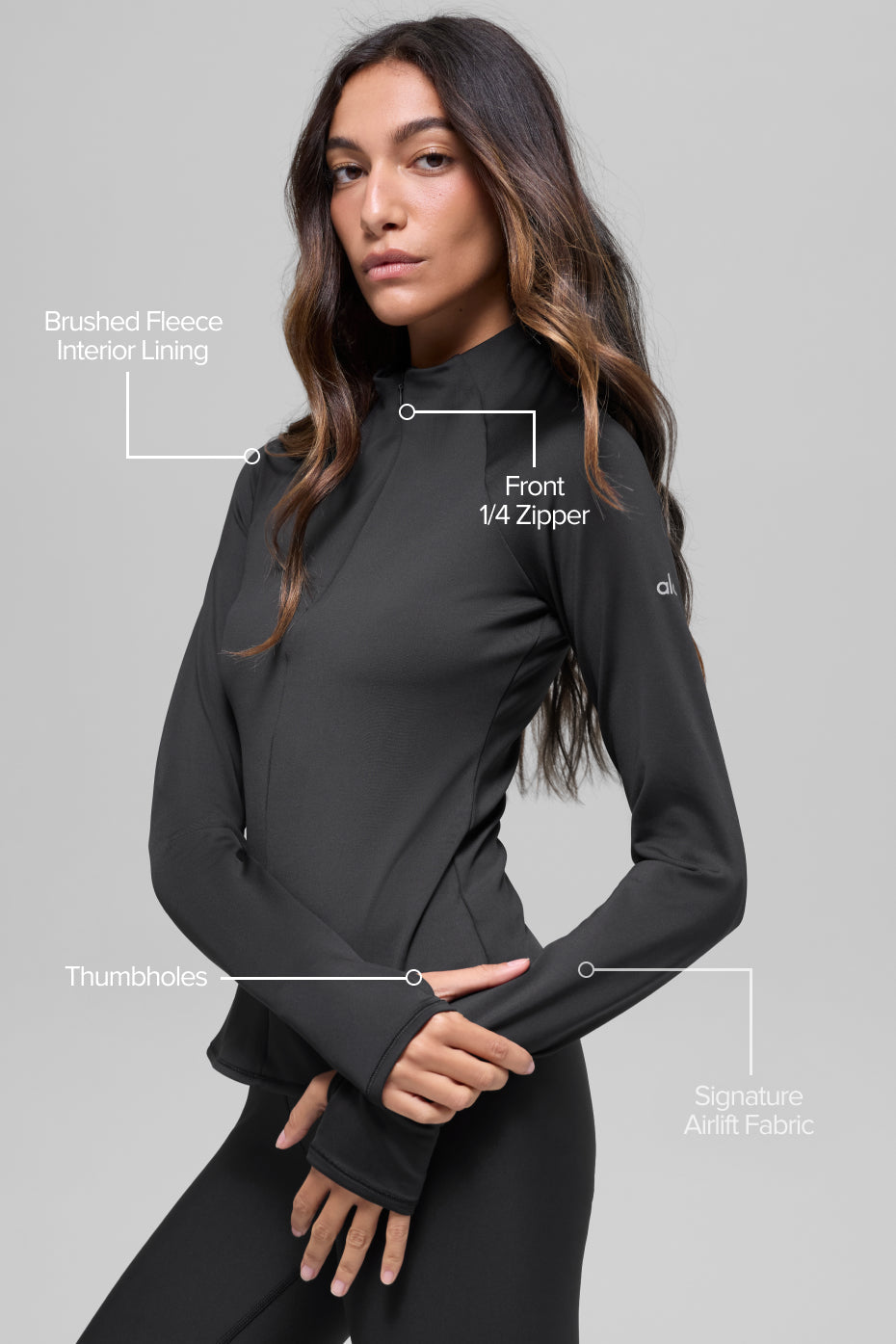Alo Yoga Airlift Winter Warm 1/4 Zip Long Sleeve - Black