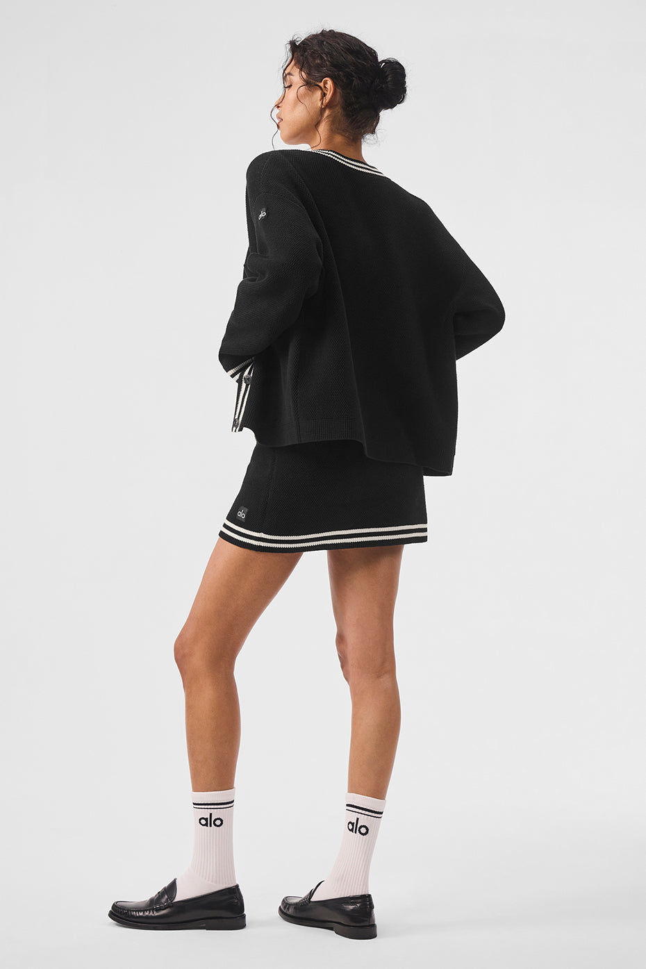 Alo Yoga Tennis Club Sweater Knit Cardigan - Black/Ivory