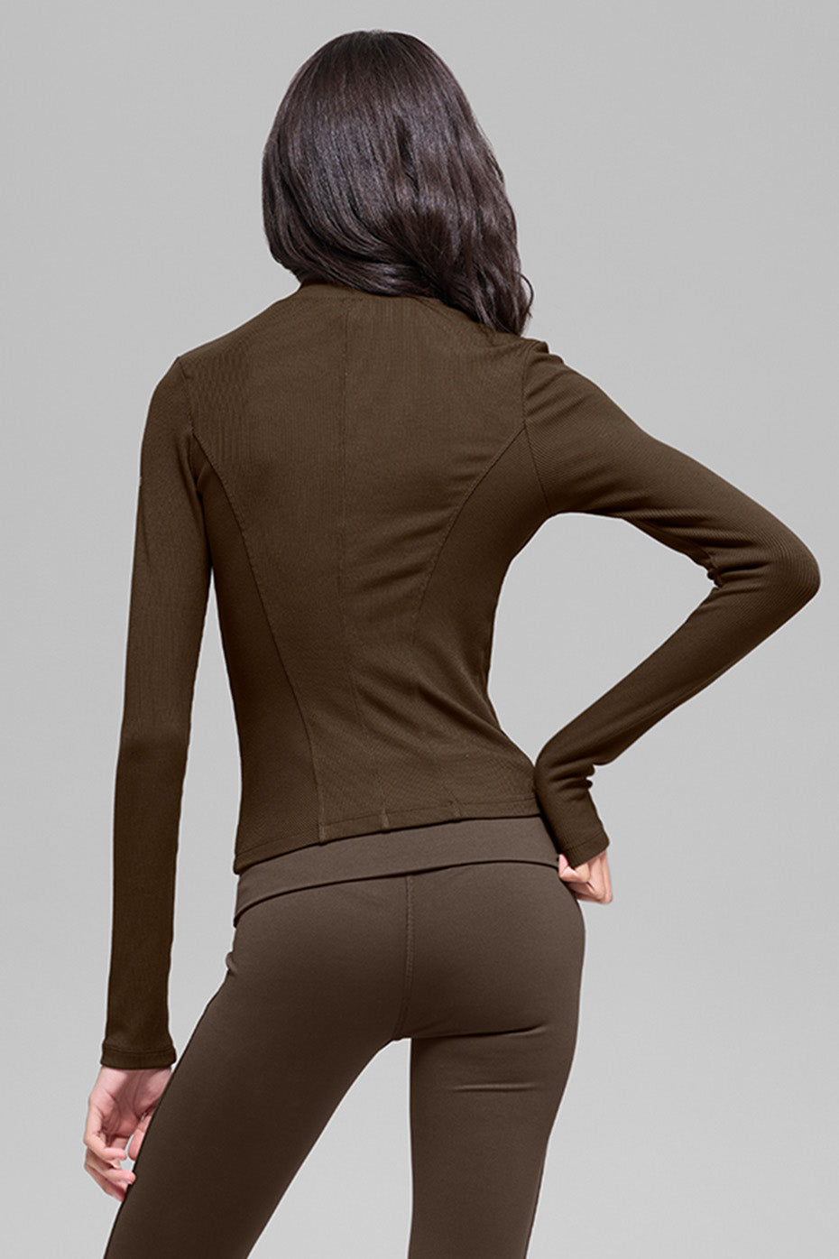 Alo Yoga Ribbed Mesmerize Mock Neck Long Sleeve - Espresso
