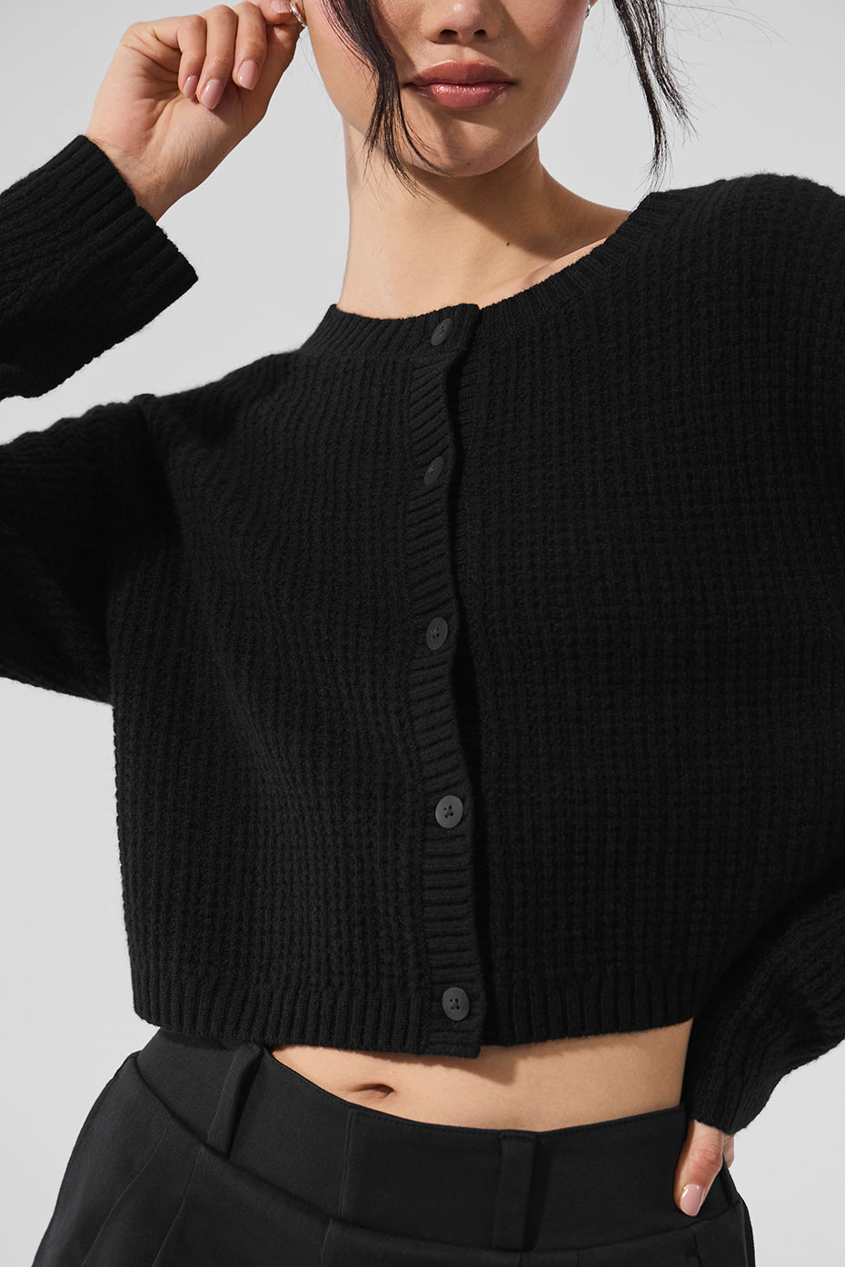 Alo Yoga Cashmere Plush Waffle Cardigan - Black