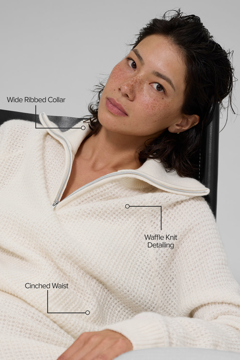 Alo Yoga Cashmere Plush Waffle 1/4 Zip Pullover - Ivory