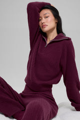 Alo Yoga Cashmere Plush Waffle 1/4 Zip Pullover - Burgundy