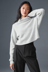 Alo Yoga Cashmere Plush Waffle Turtleneck Pullover - Athletic Heather Grey