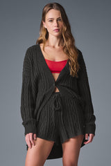 Alo Yoga Cable Knit Winter Bliss Cardigan - Dark Heather Grey