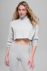 Alo Yoga Cable Knit Cropped Winter Bliss Turtleneck Long Sleeve - Athletic Heather Grey
