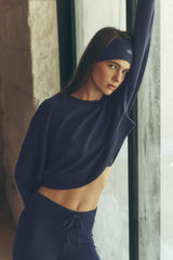 Alo Yoga Cropped Sway Crew Neck Pullover - Navy