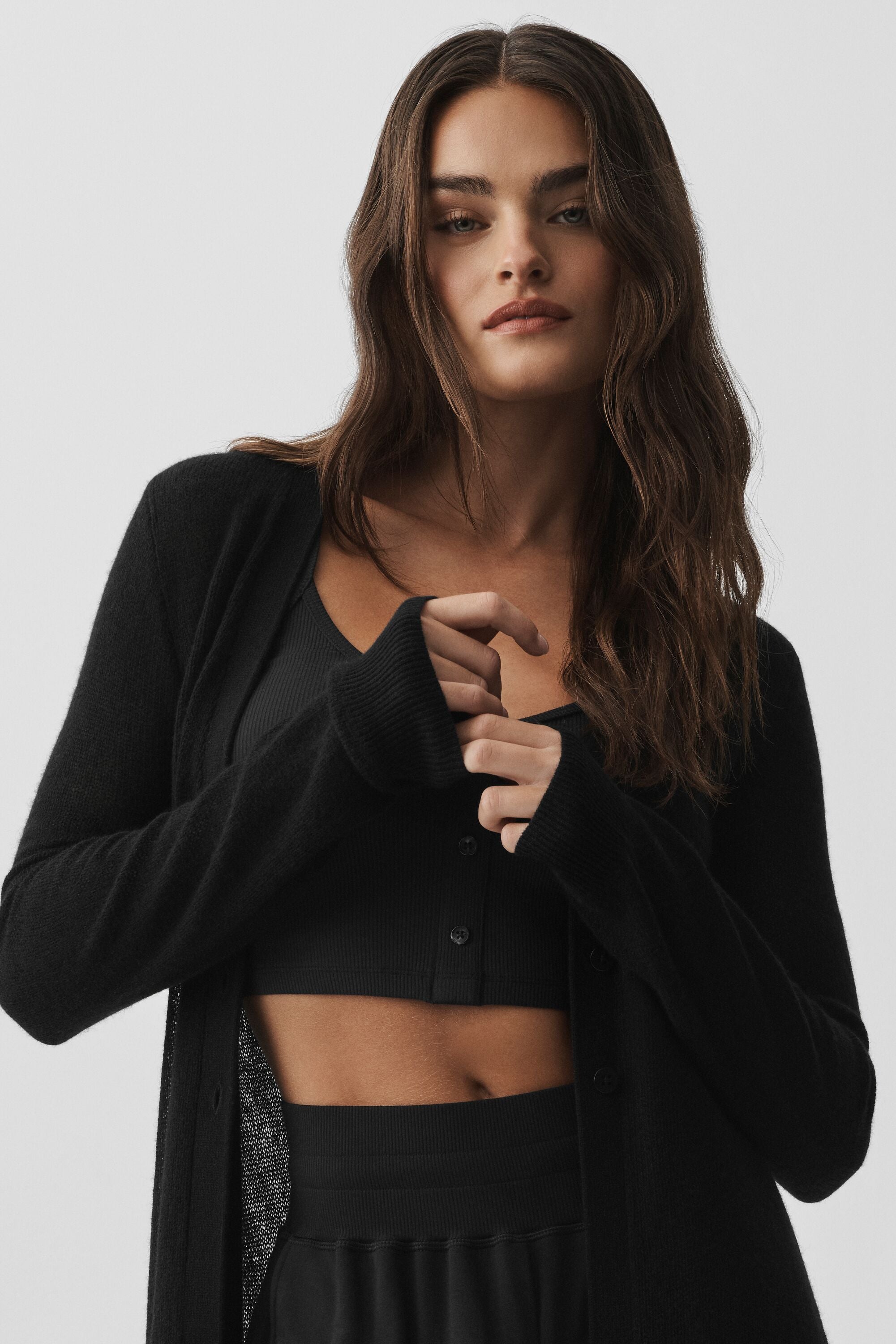 Alo Yoga Sheer Cashmere Long Cardigan - Black