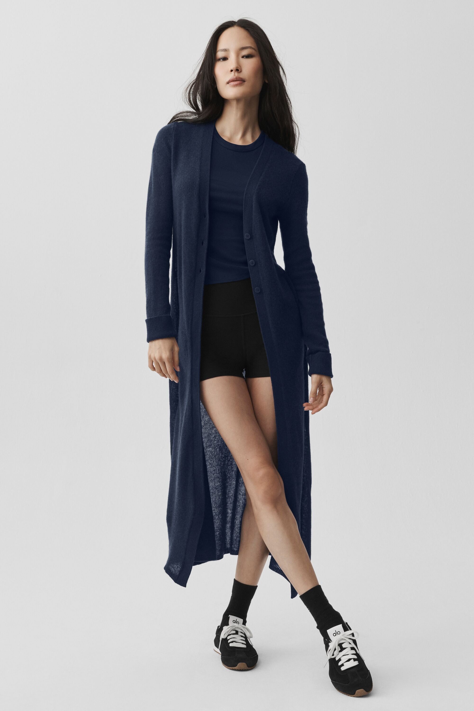 Alo Yoga Sheer Cashmere Long Cardigan - Navy