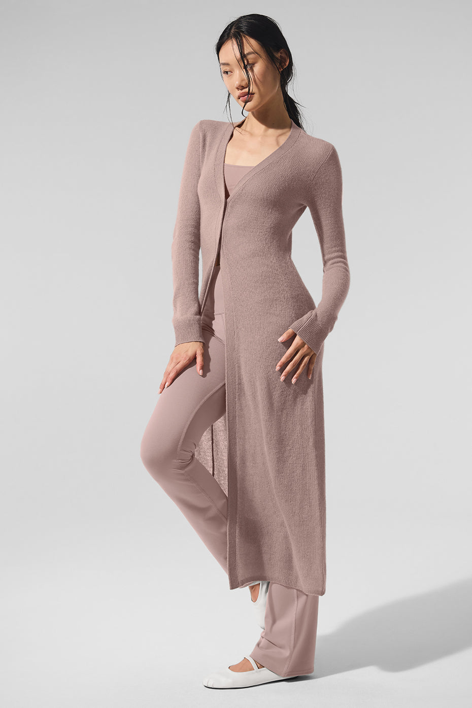 Alo Yoga Sheer Cashmere Long Cardigan - Taupe