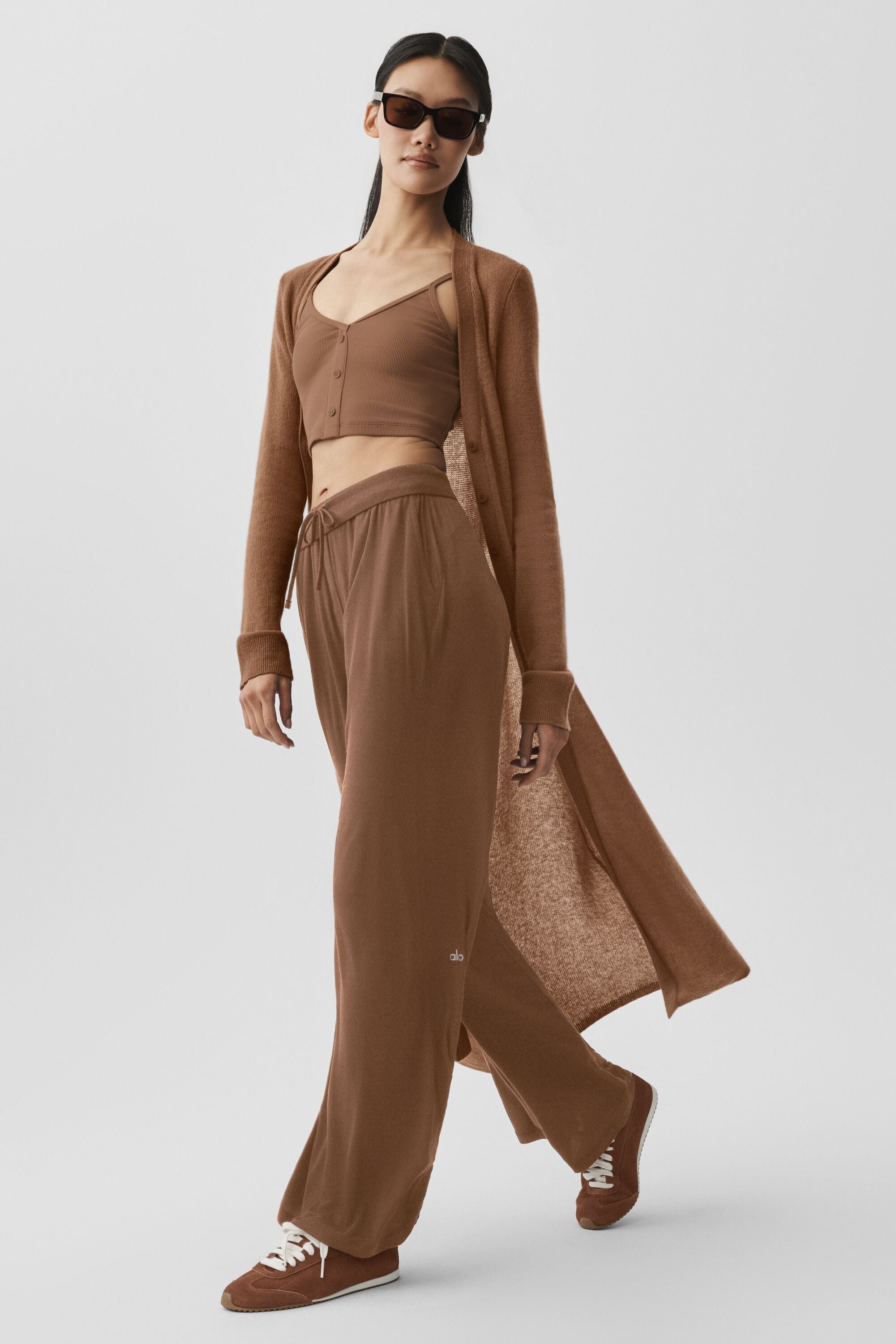 Alo Yoga Sheer Cashmere Long Cardigan - Sun Kissed Brown