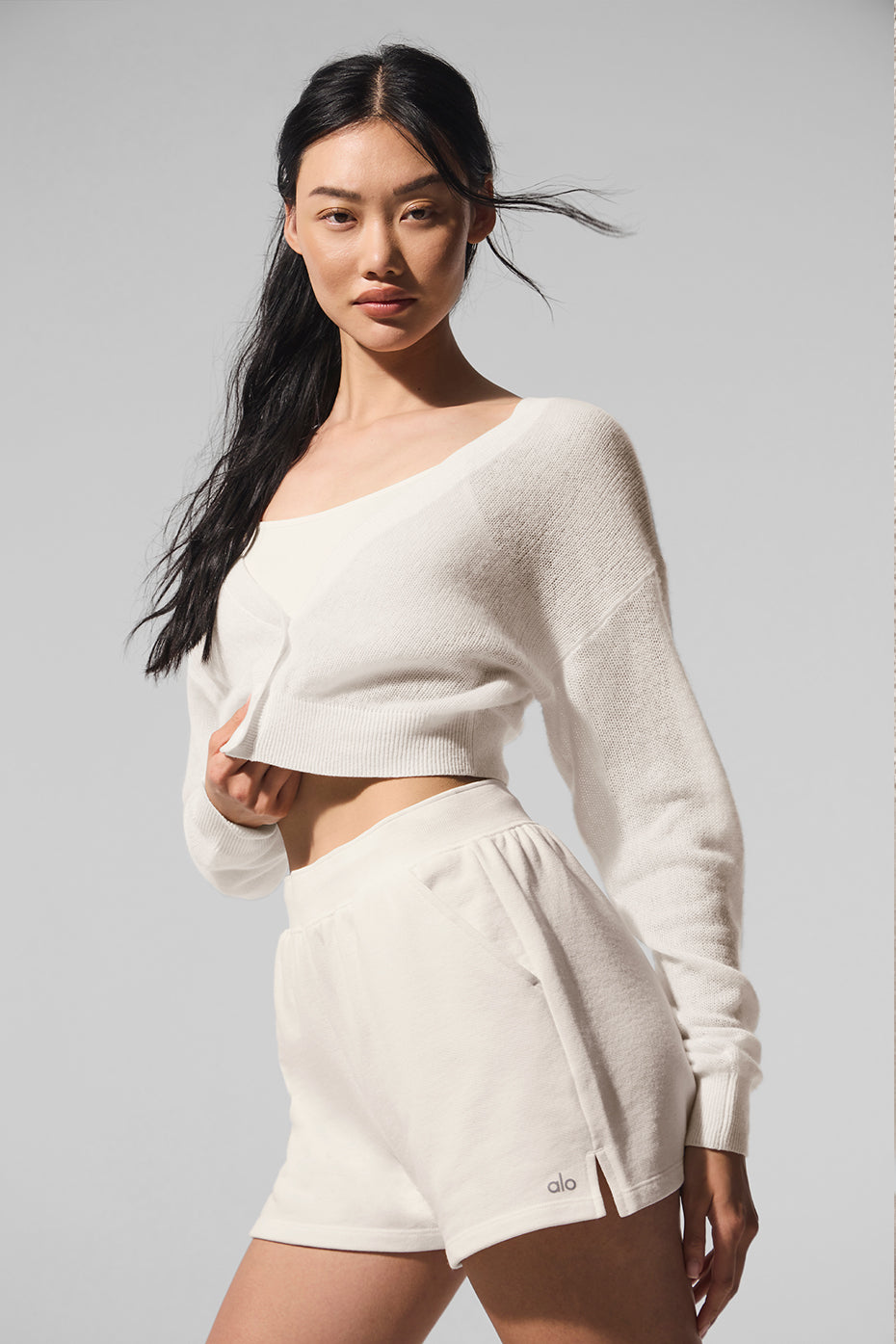 Alo Yoga Sheer Cashmere Cropped Cardigan - Ivory