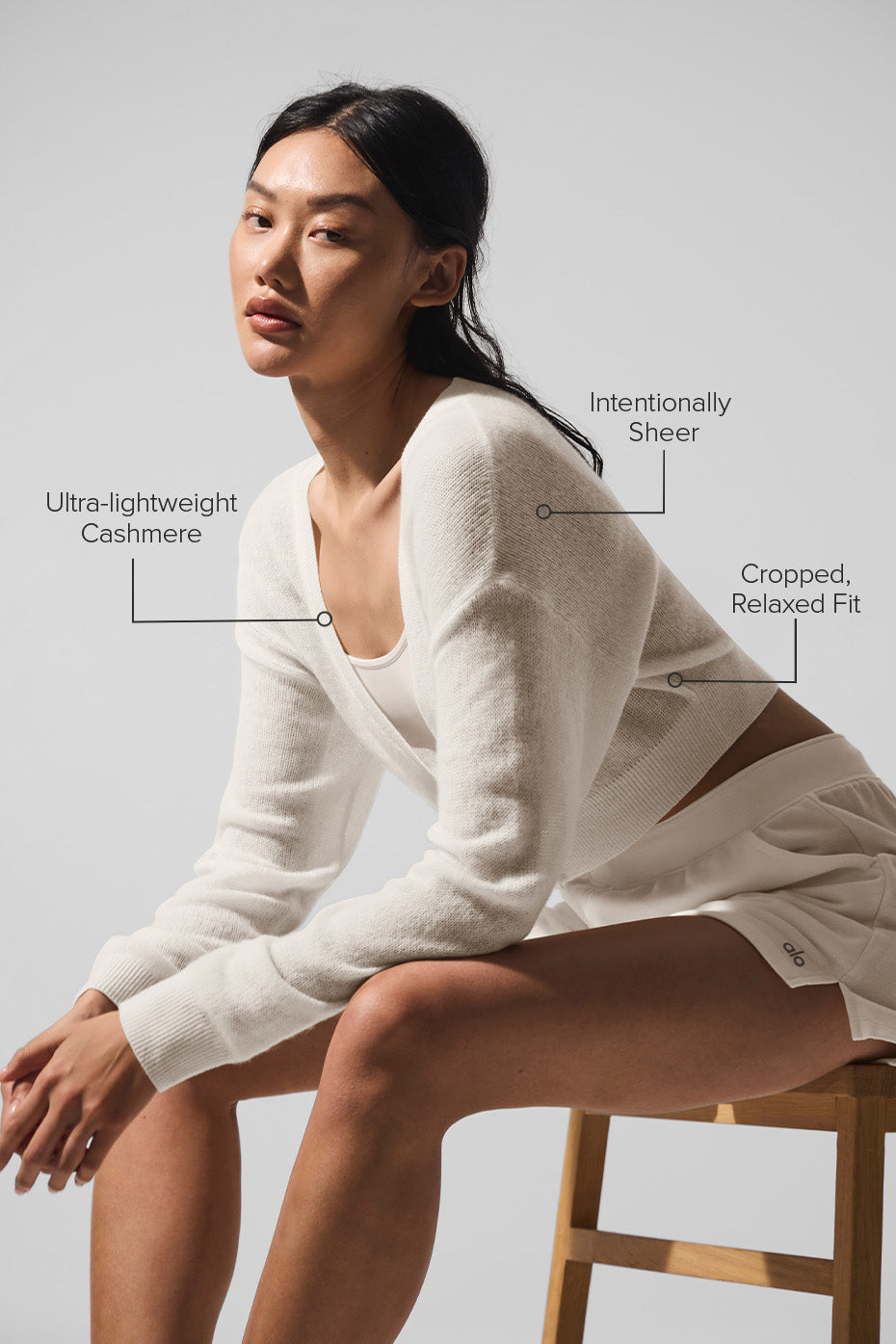 Alo Yoga Sheer Cashmere Cropped Cardigan - Ivory