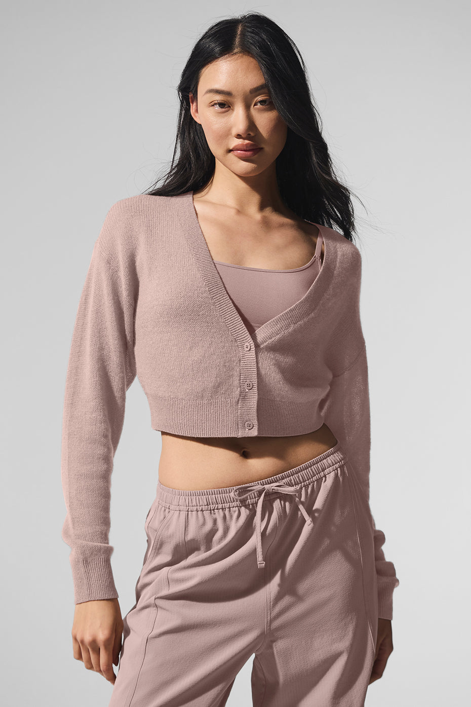 Alo Yoga Sheer Cashmere Cropped Cardigan - Taupe