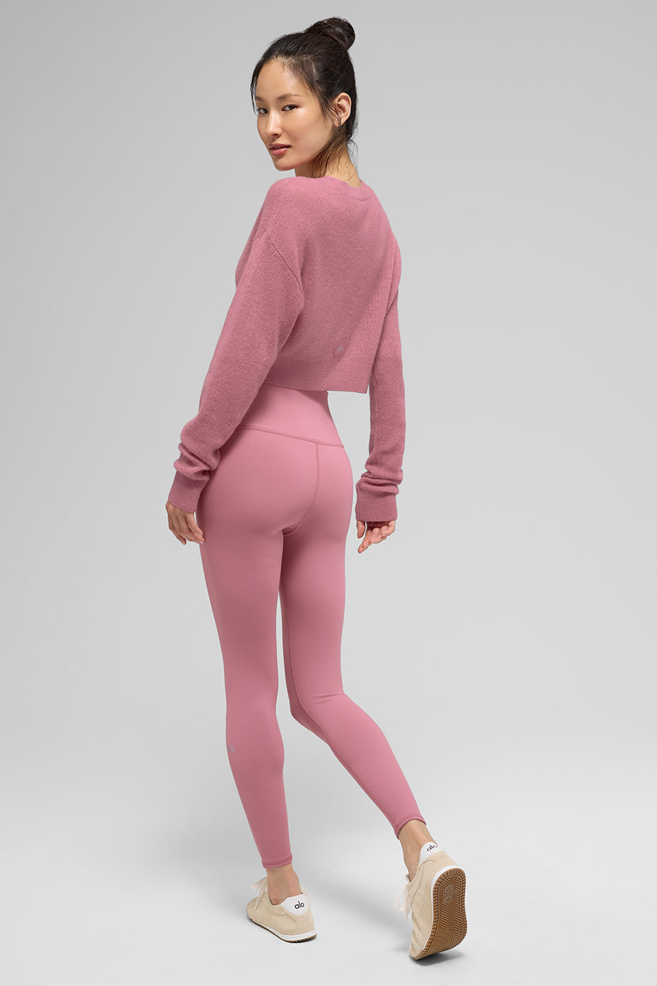 Alo Yoga Sheer Cashmere Cropped Cardigan - Pink Wild Rose