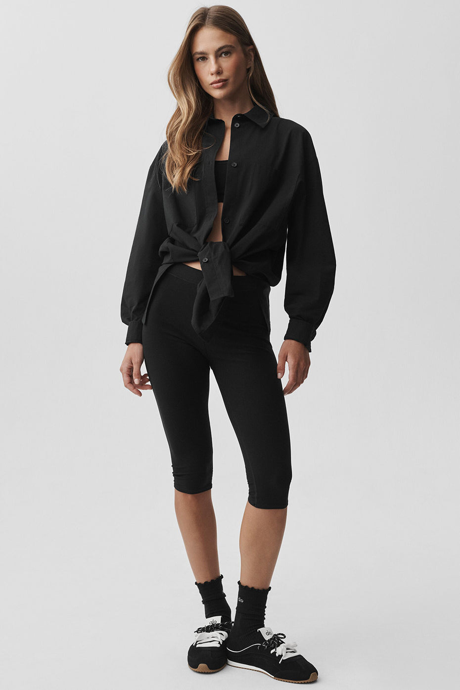 Alo Yoga Cotton Real Deal Button Up Long Sleeve - Black