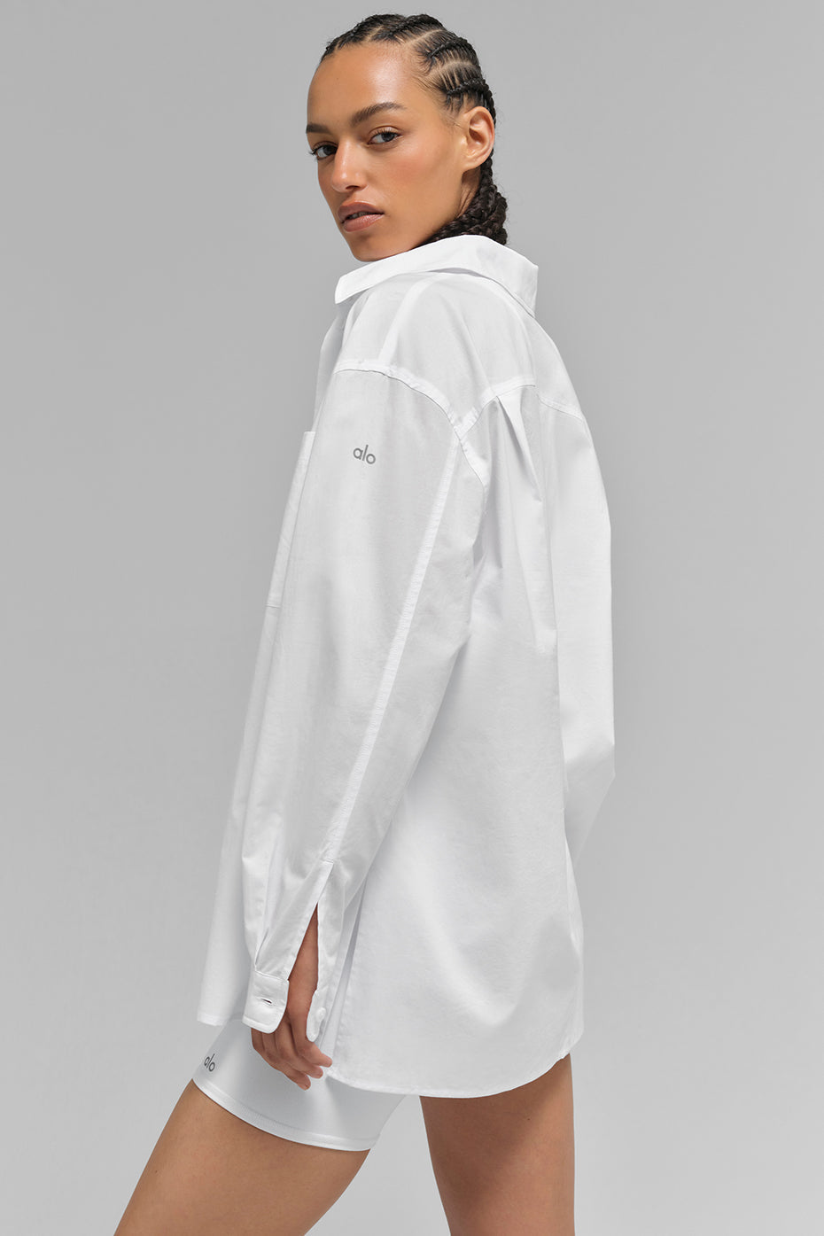 Alo Yoga Cotton Real Deal Button Up Long Sleeve - White