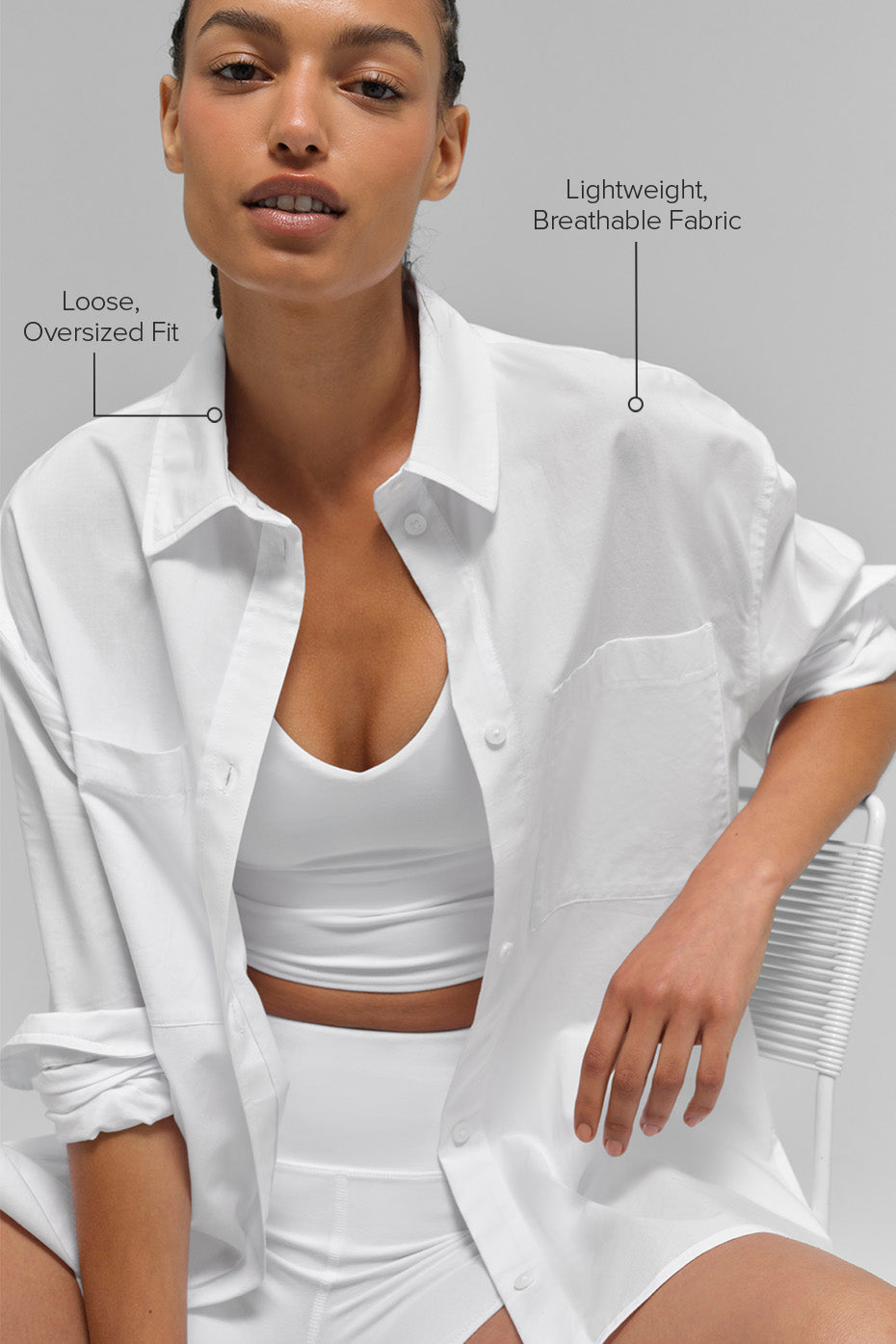 Alo Yoga Cotton Real Deal Button Up Long Sleeve - White