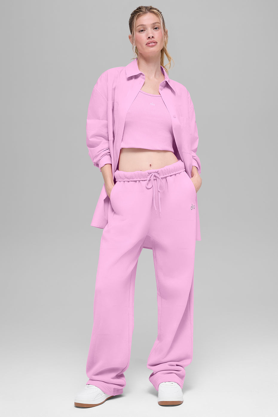 Alo Yoga Cotton Real Deal Button Up Long Sleeve - Candy Heart Pink