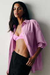 Alo Yoga Cotton Real Deal Button Up Long Sleeve - Candy Heart Pink