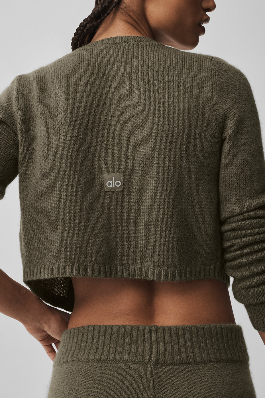 Alo Yoga Wool Cashmere New Class Cropped Cardigan - Olive Tree