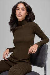 Alo Yoga Denim Knit Backless Long Sleeve - Espresso/Black