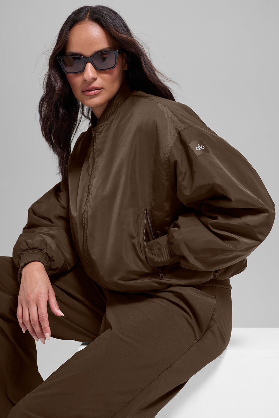 Alo Yoga Faux Fur Urbanite Bomber - Espresso/Ivory