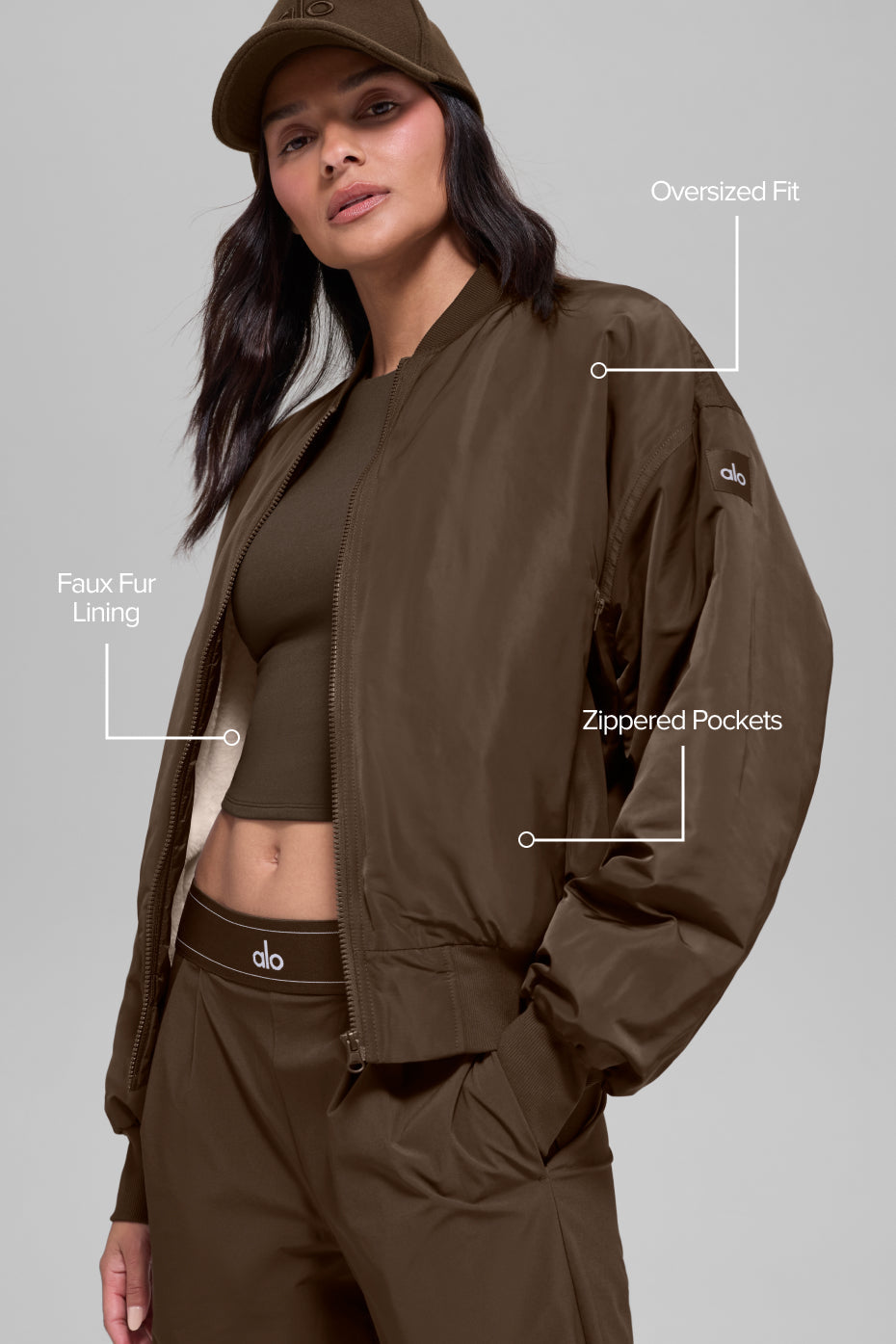 Alo Yoga Faux Fur Urbanite Bomber - Espresso/Ivory