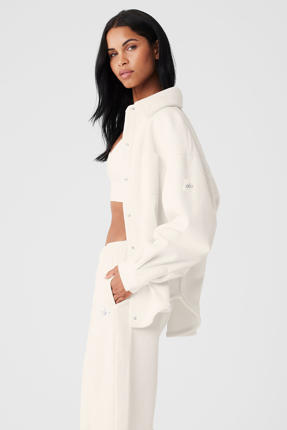 Alo Yoga Ribbed Velour Mountain Side Shacket - Ivory