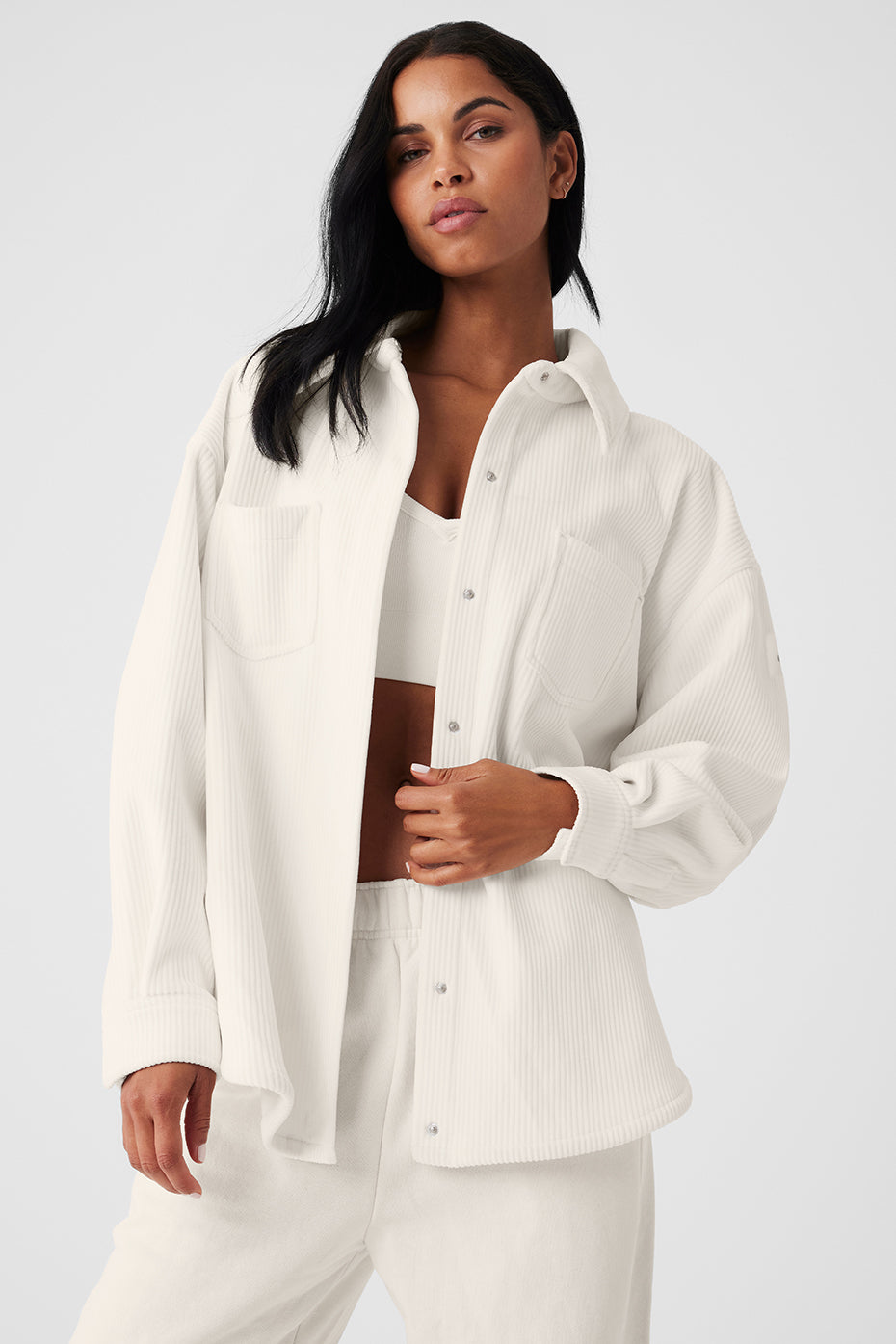 Alo Yoga Ribbed Velour Mountain Side Shacket - Ivory