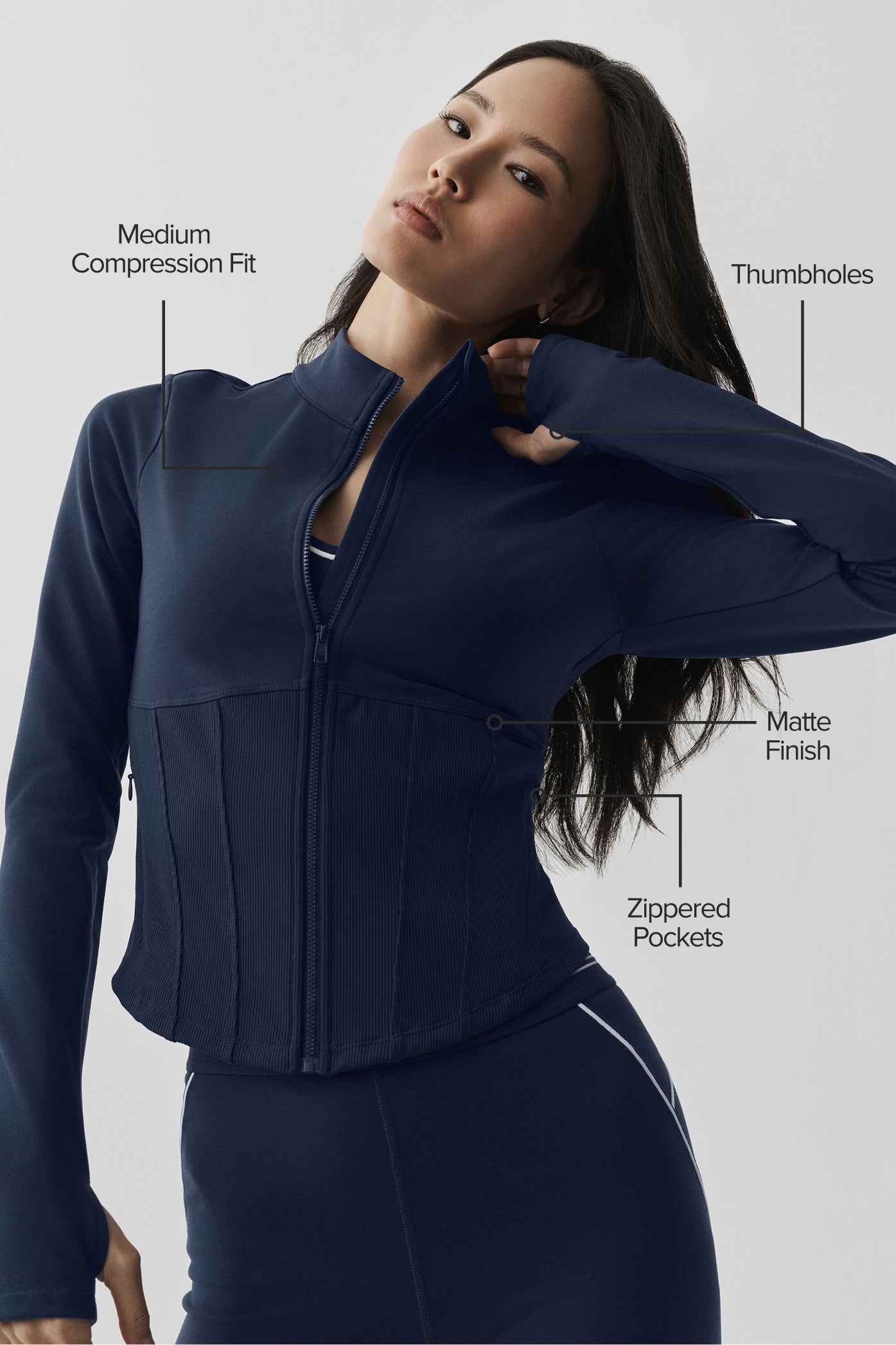Alo Yoga Airbrush Corset Full Zip Jacket - Navy