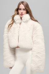 Alo Yoga Opulent Faux Fur Cropped Jacket - Ivory