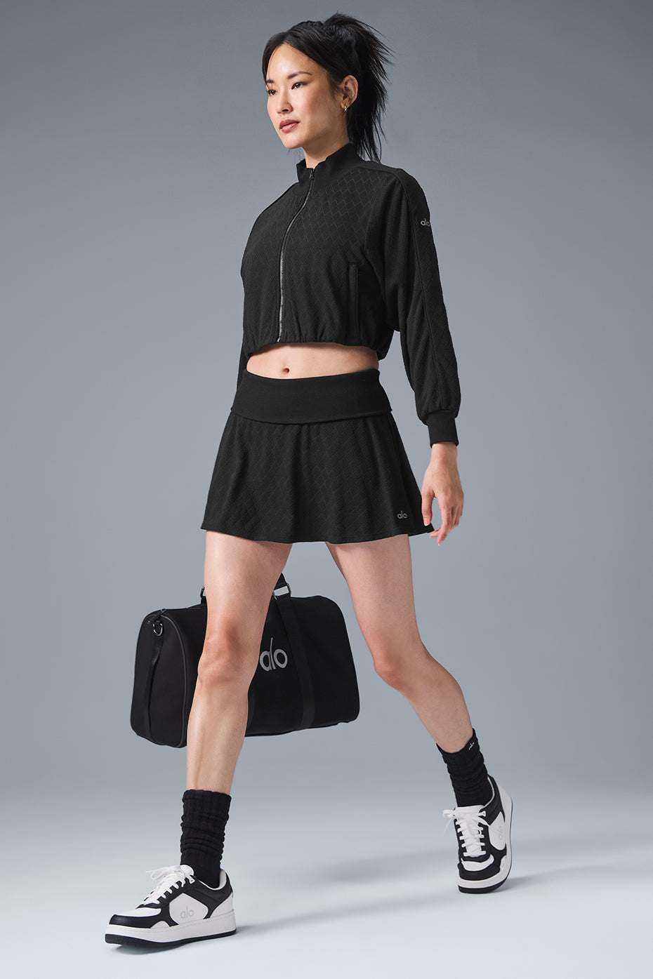Alo Yoga Cropped Doubles Only Full Zip Jacket - Black