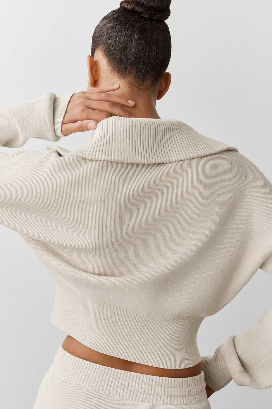 Alo Yoga Scholar Knit Cropped Full Zip Jacket - Oatmeal Heather