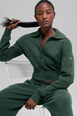 Alo Yoga Scholar Knit Cropped Full Zip Jacket - Clover Green