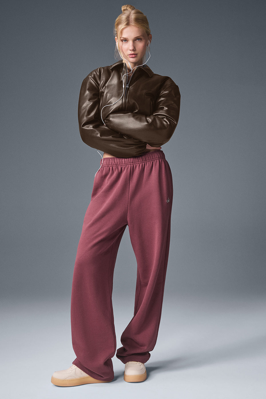 Alo Yoga Faux Leather Cropped Premier Bomber - Espresso