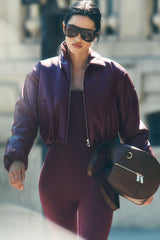 Alo Yoga Faux Leather Cropped Premier Bomber - Burgundy