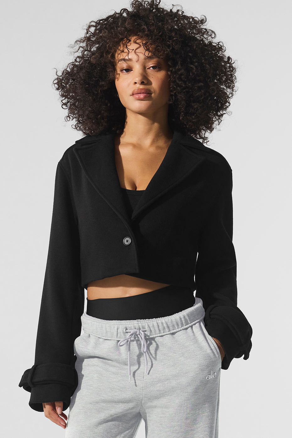 Alo Yoga Wool Cropped Metro Trench - Black