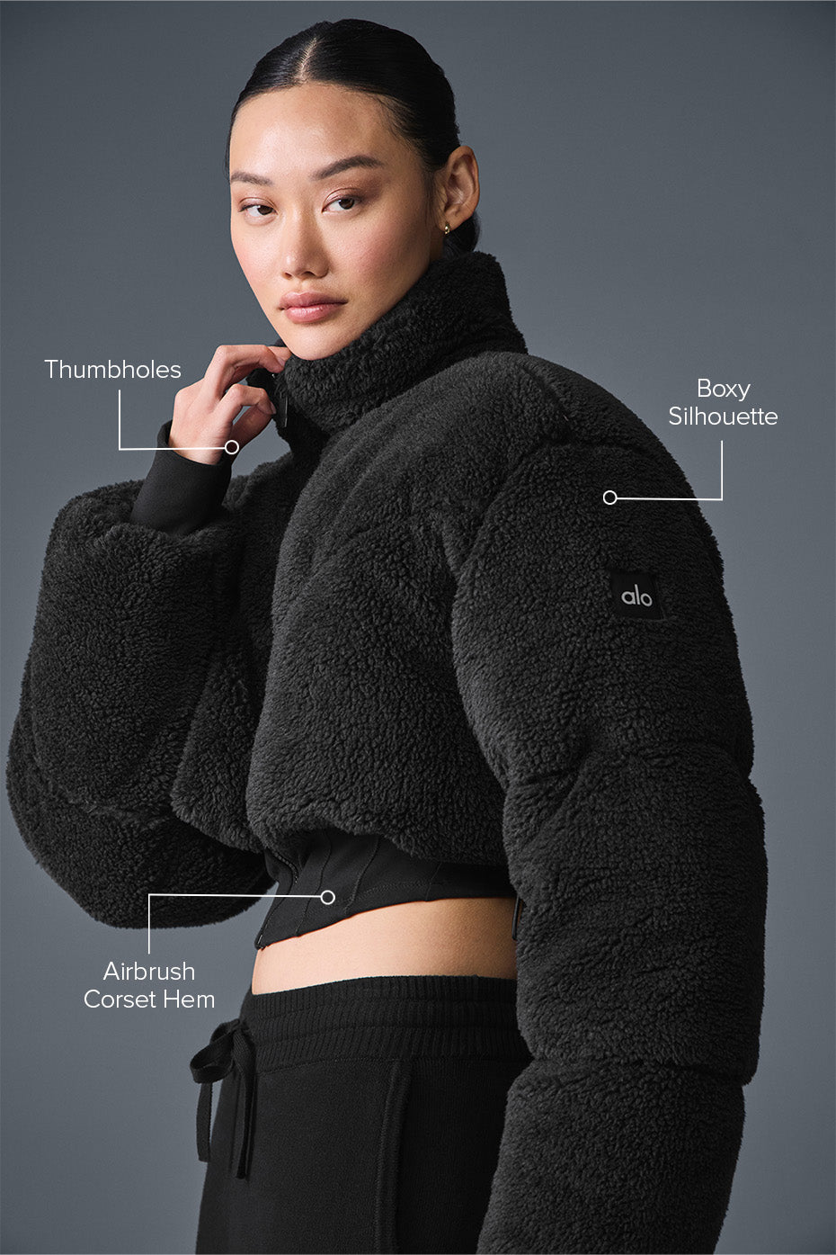 Alo Yoga Sherpa Main Act Corset Puffer - Black