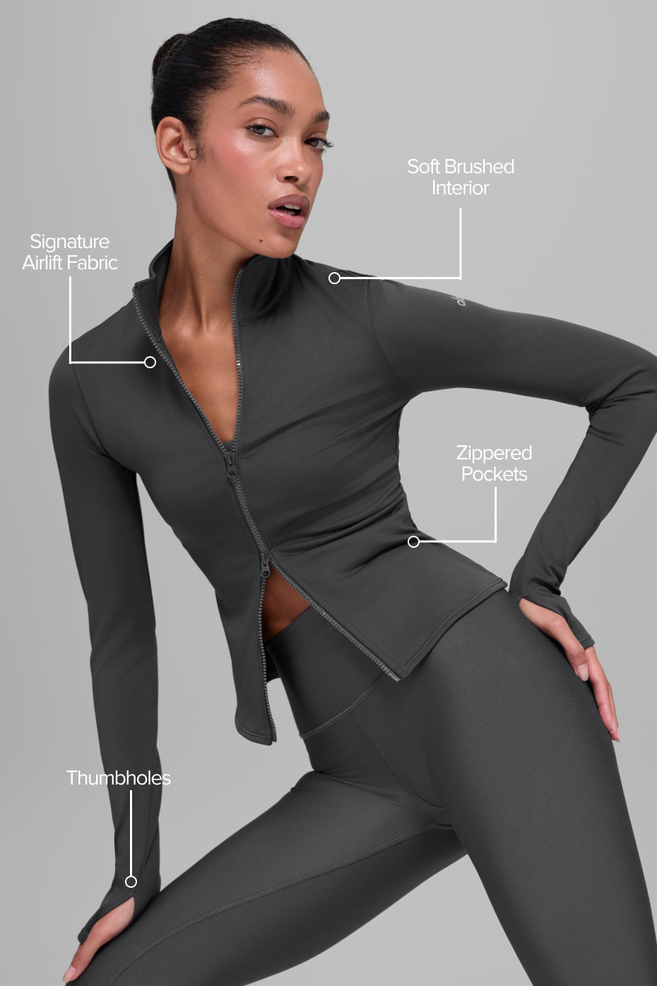Alo Yoga Airlift Winter Warm Radiant Full-Zip Jacket - Anthracite
