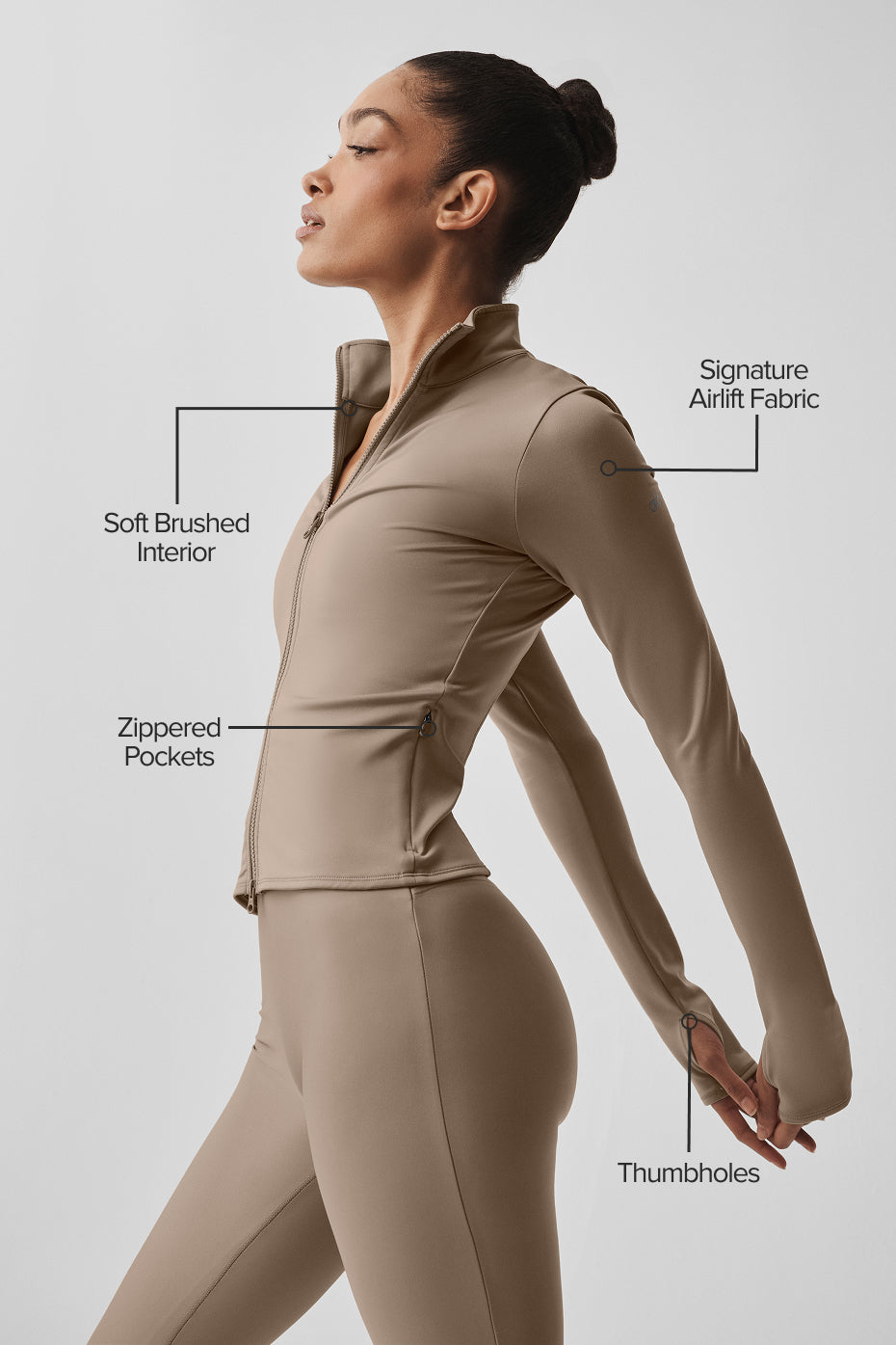 Alo Yoga Airlift Winter Warm Radiant Full-Zip Jacket - Gravel
