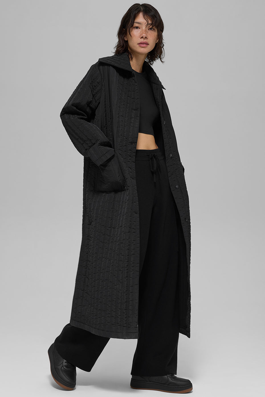 Alo Yoga Quilted Skyline Long Coat - Black