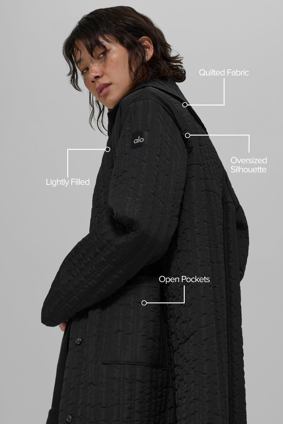 Alo Yoga Quilted Skyline Long Coat - Black
