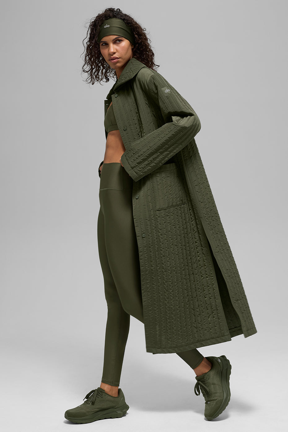 Alo Yoga Quilted Skyline Long Coat - Green Olive