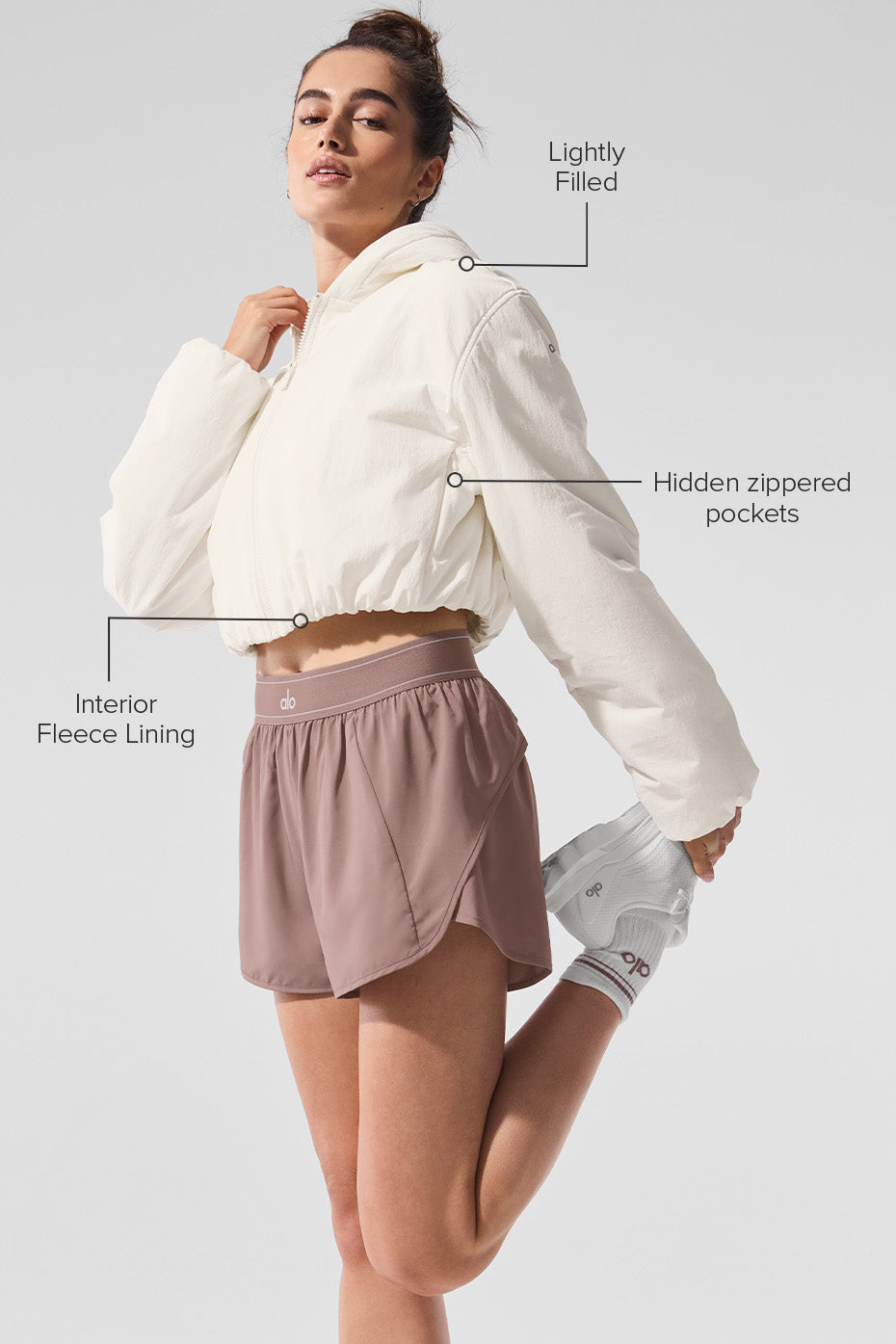 Alo Yoga Cropped Mountain Peak Full-Zip Hoodie - Ivory
