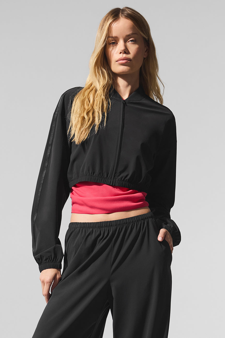 Alo Yoga Cropped Breezy Full-Zip Cover Up - Black