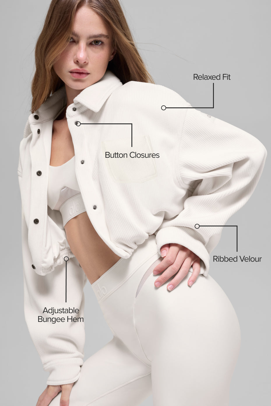 Alo Yoga Ribbed Velour Cropped Mountain Side Jacket - Ivory