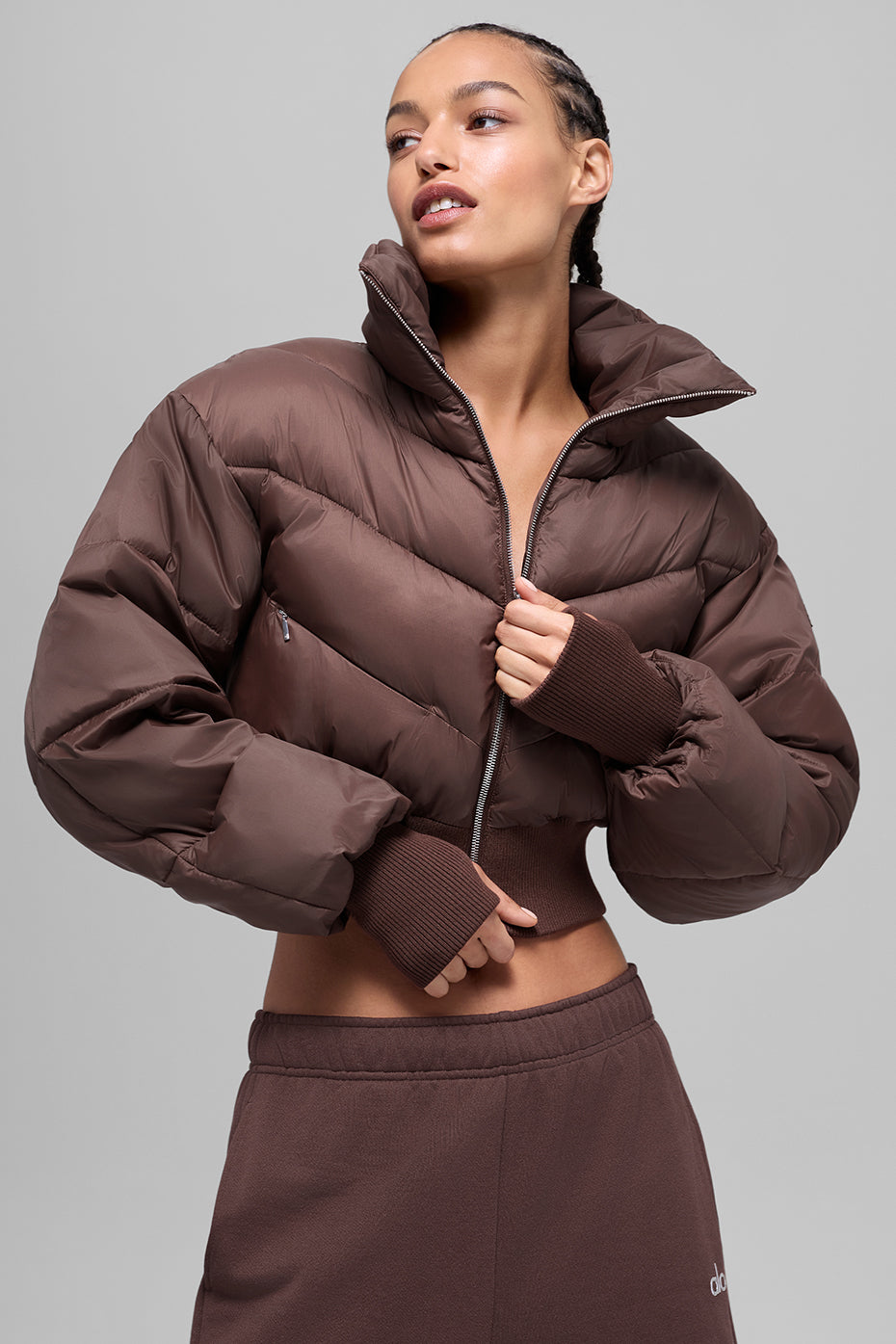 Alo Yoga Cropped Atmosphere Puffer - Brownstone