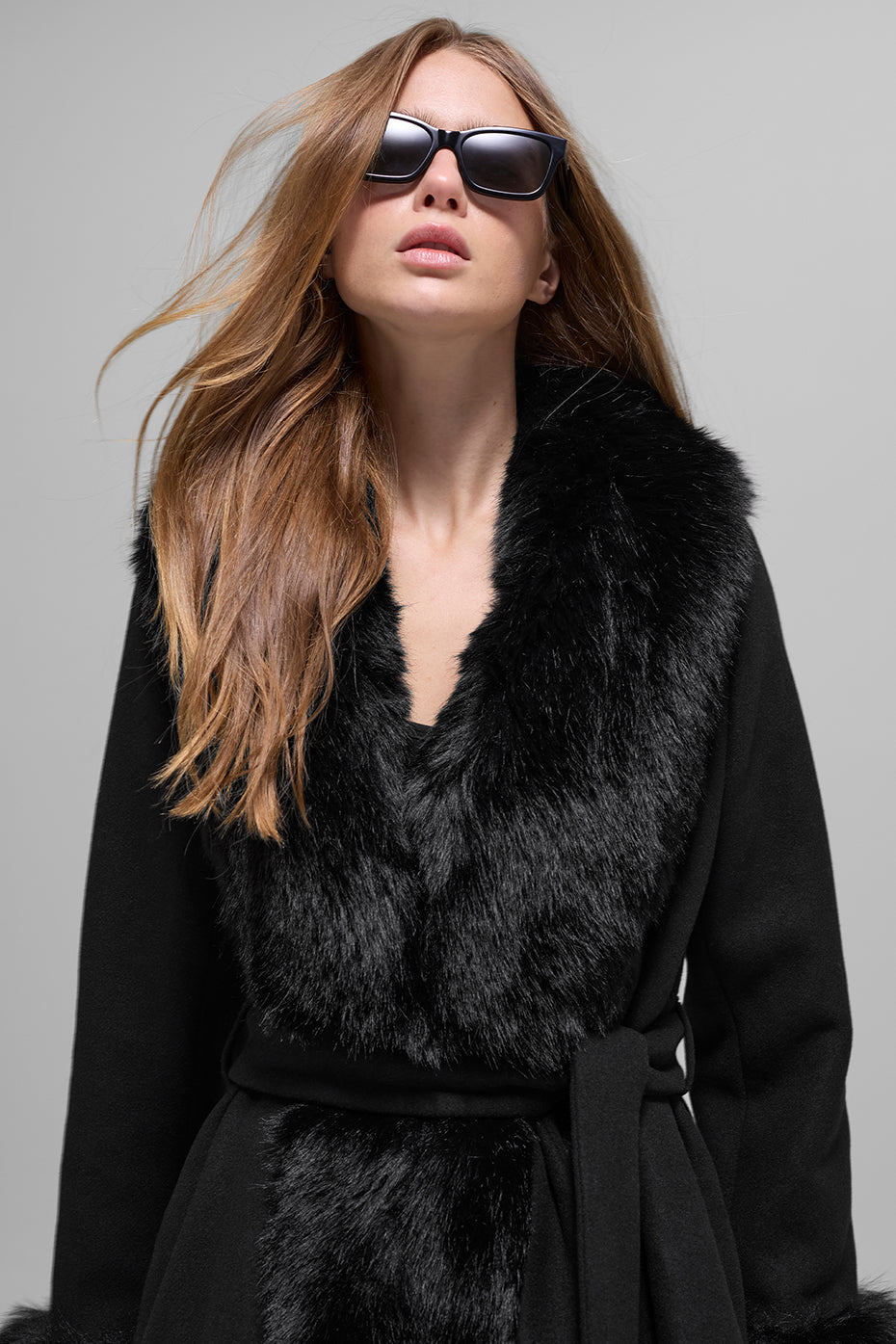Alo Yoga Faux Fur Trimmed Longline Coat - Black